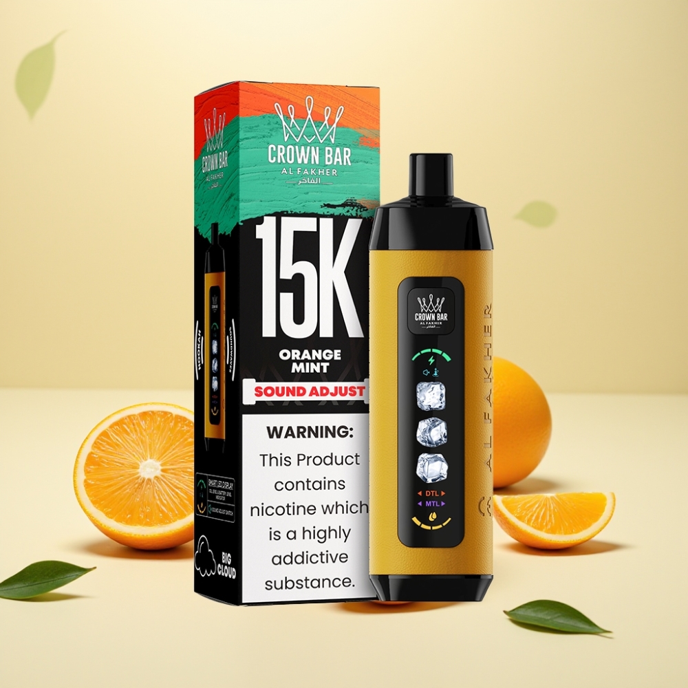 Al Fakher Ice Adjust Clouds 15k LED Mesh Coil Portocală Mentă Disposable Device
