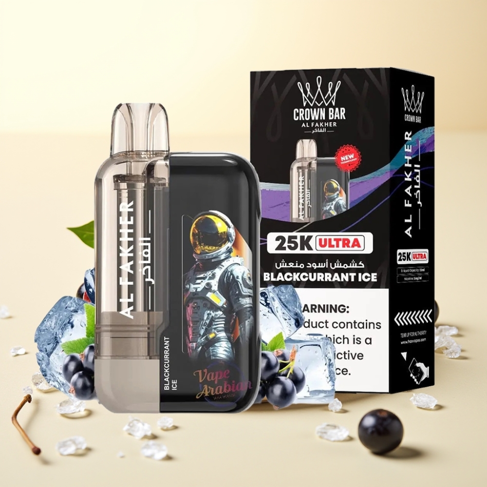 Al Fakher Crown Bar Ultra 25K cu Afișaj LED și Coil Mesh Coacăz Negru Gheață Al Fakher Crown Bar Ultra 25K cu Afișaj LED și Coil Mesh Coacăz Negru Gheață