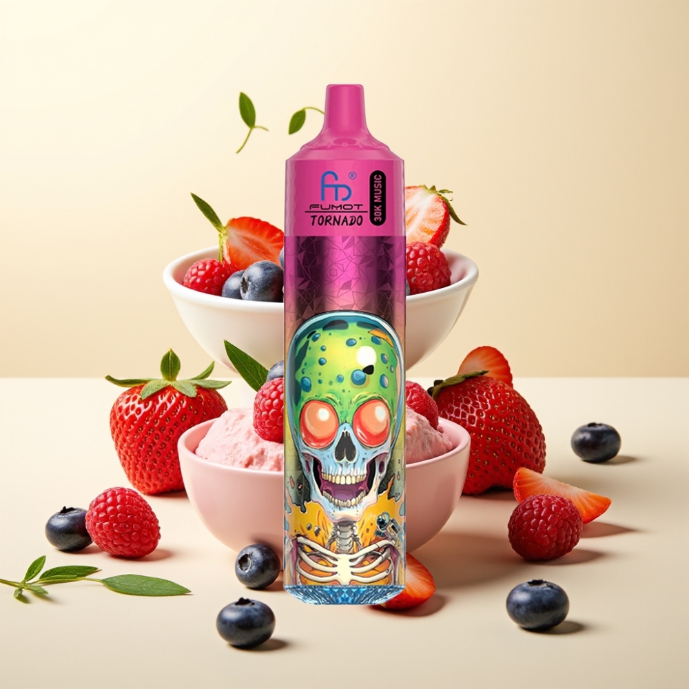 Fumot RandM Tornado 30000 Puffs 30mL 5% Afine Căpșuni Zmeură Înghețată LED