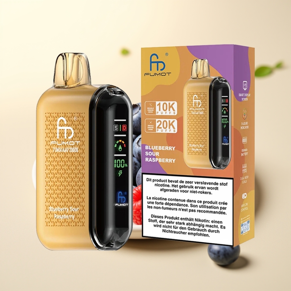 Fumot Tornado 20000 Puffs Dual Mesh 20ml Afinează Control Zmeură Acră cu Afine