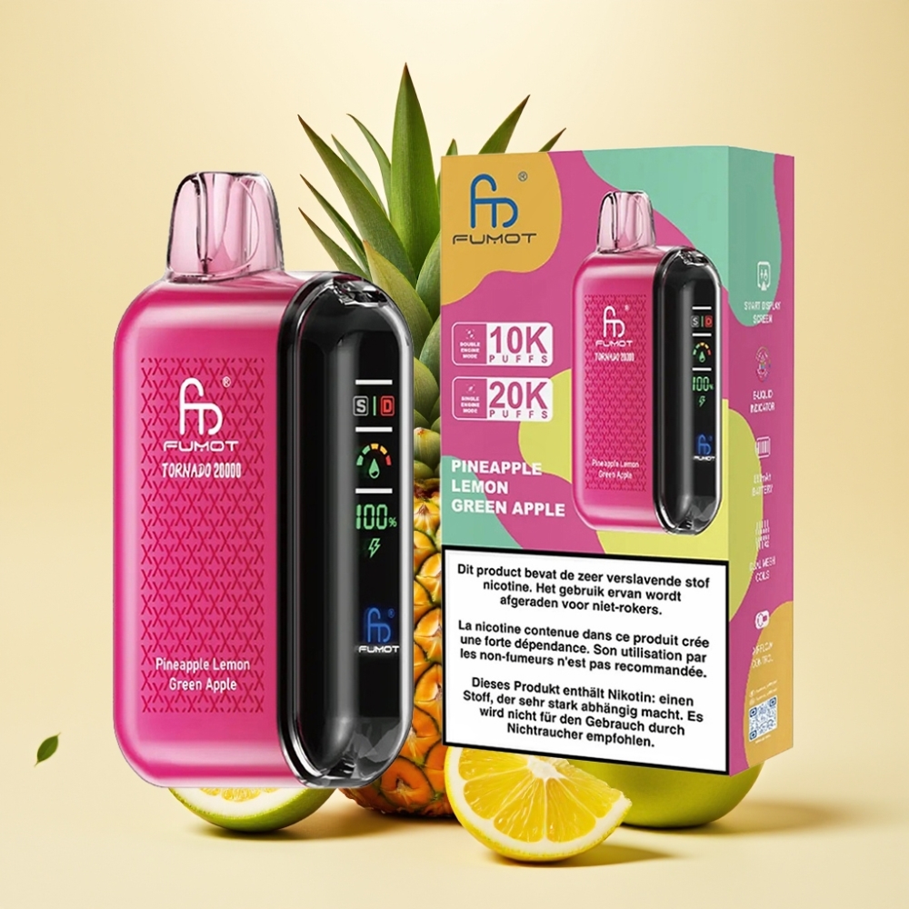 Fumot Tornado 20000 Puffs Dual Mesh 20ml Ananas Lămâie Măr Verde