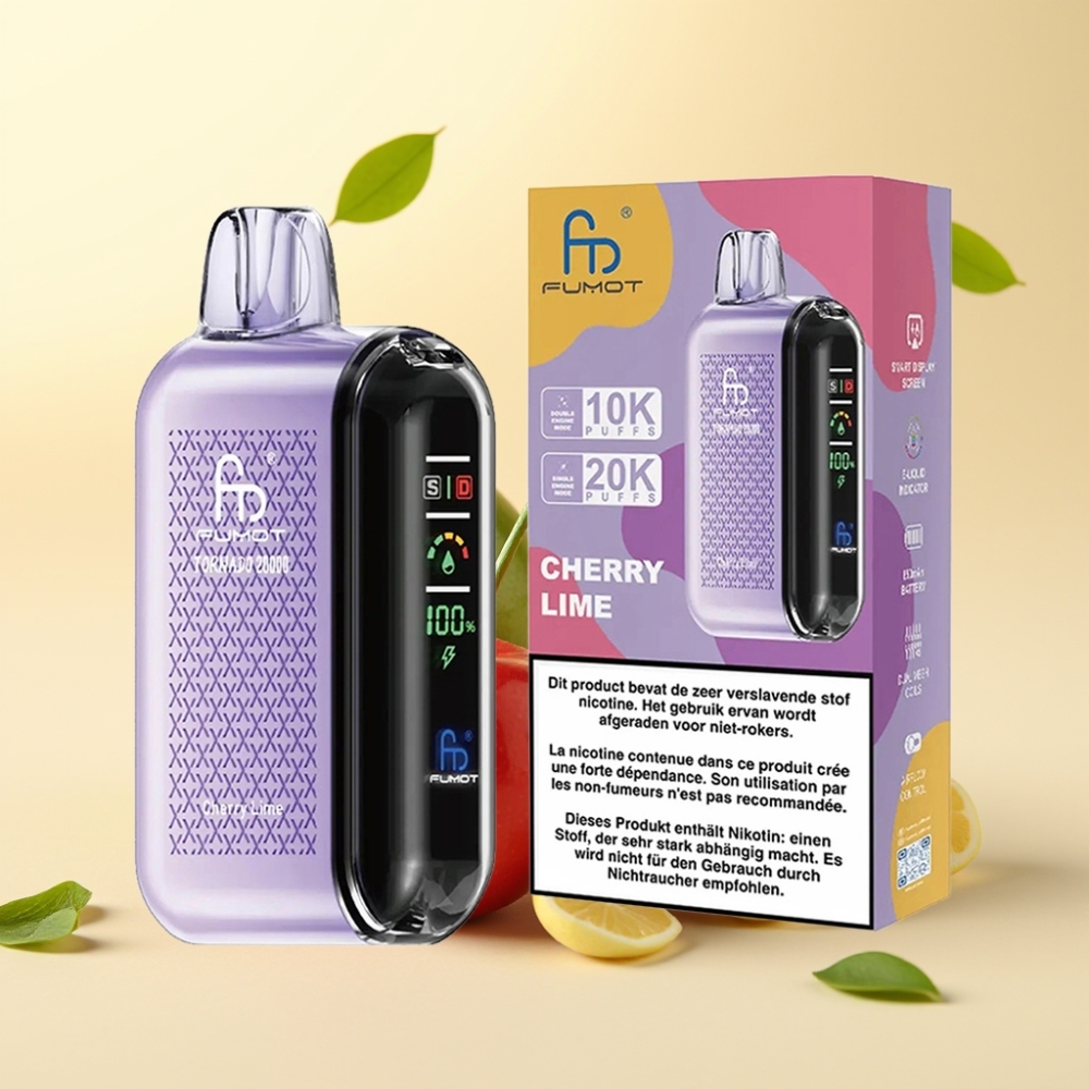 Fumot Tornado 20000 Puffs Dual Mesh Cherry Lime Airflow Control Smart Display