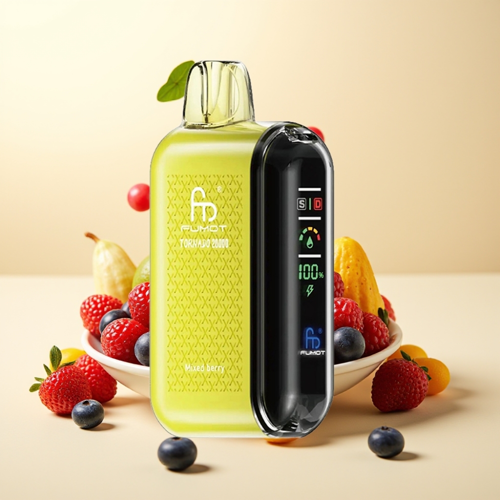 Fumot Tornado 20000 Puffs Dual Mesh Coil 20ml Berry Mix Rechargeable Smart Display
