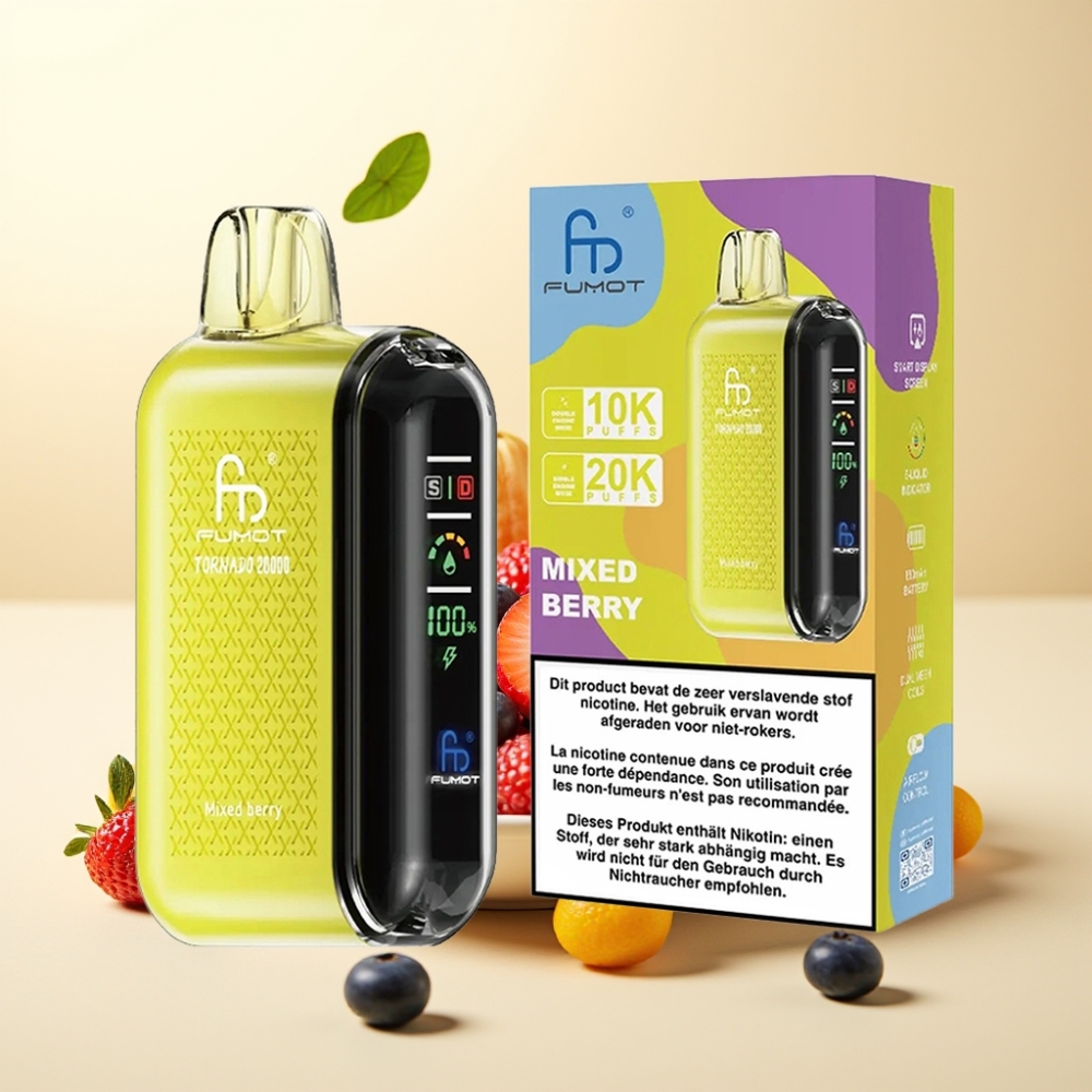 Fumot Tornado 20000 Puffs Dual Mesh Coil 20ml Berry Mix Rechargeable Smart Display
