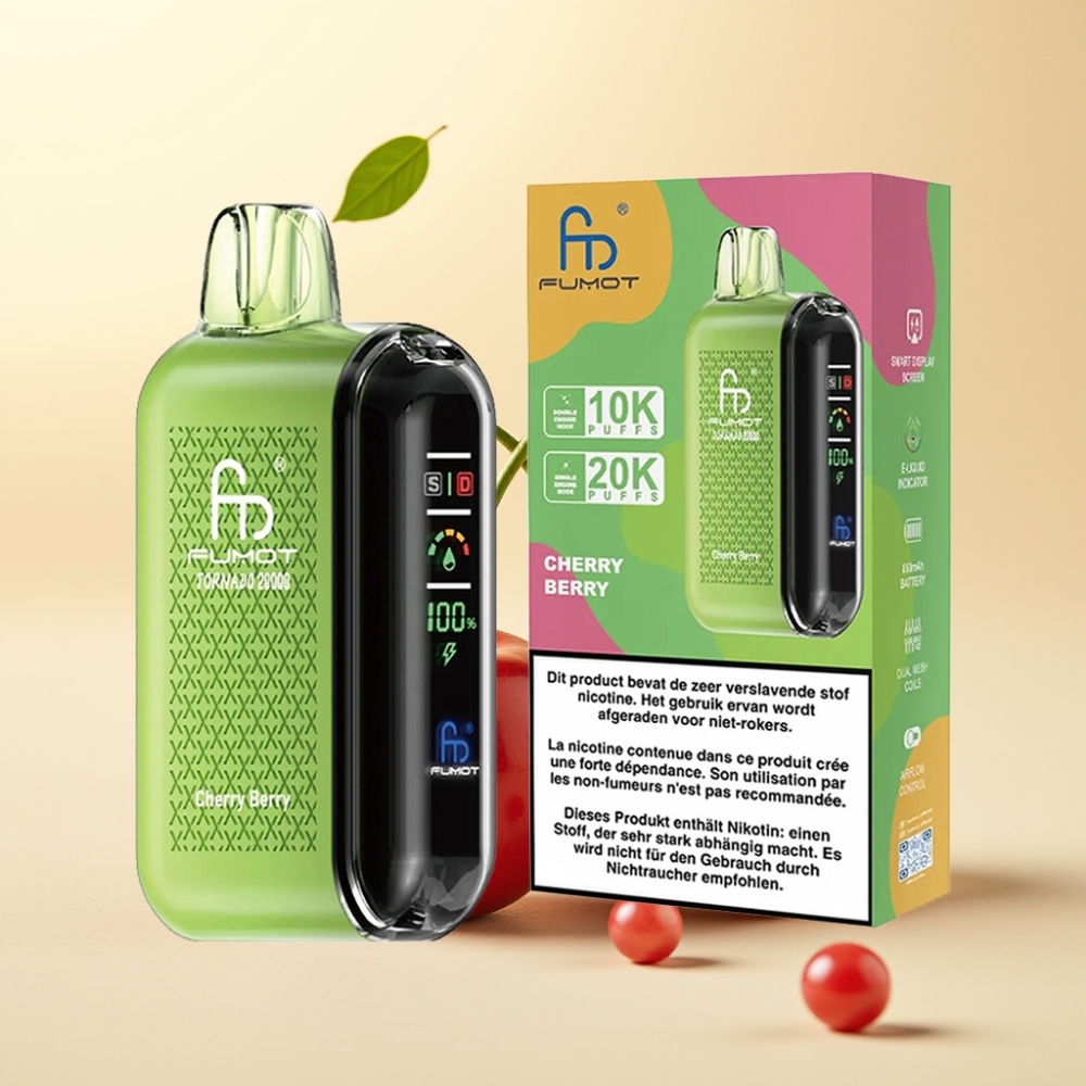 Fumot Tornado 20000 Puffs Dual Mesh Coil 20ml Cireșă-Boabe Smart Display