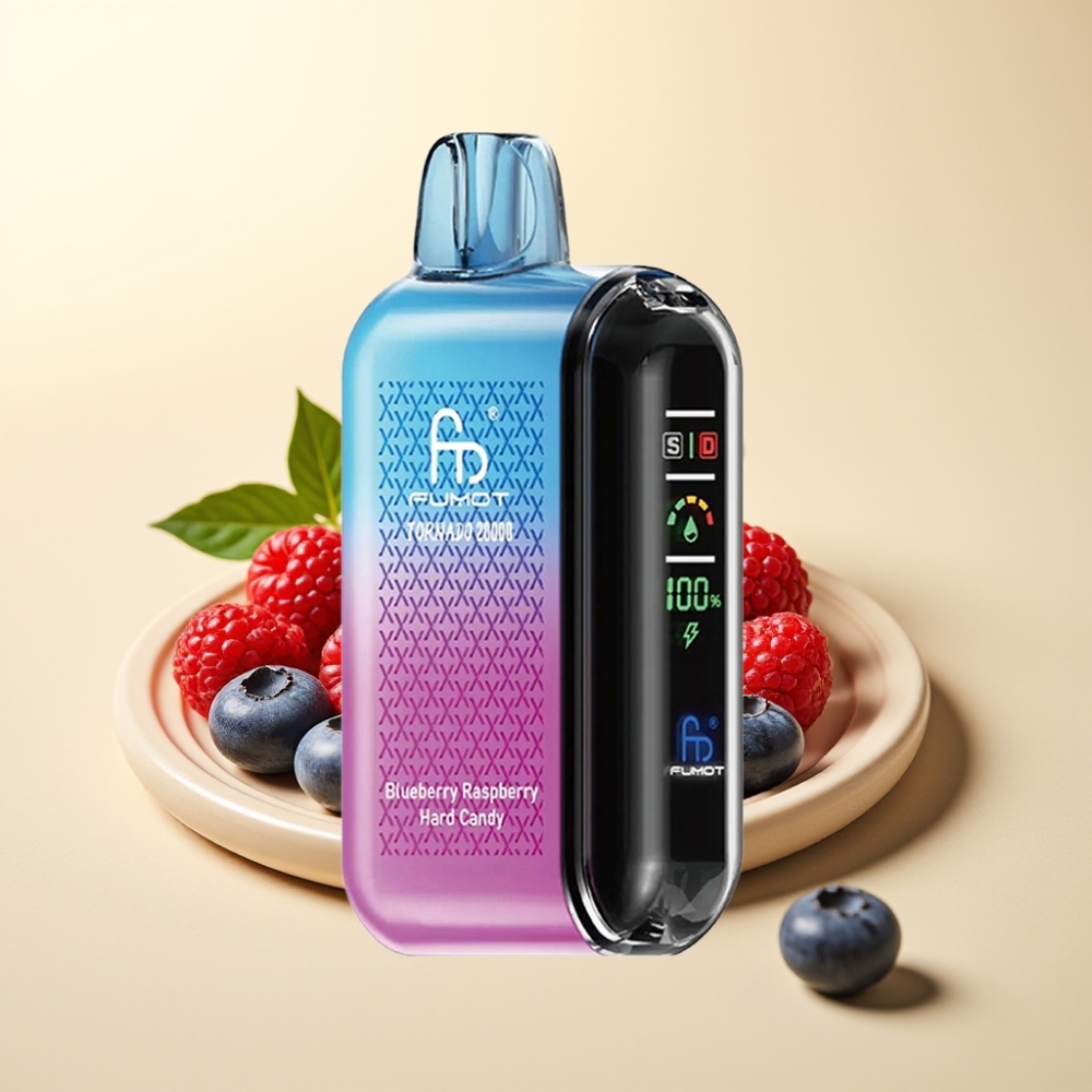 Fumot Tornado 20000 Puffs Dual Mesh Coil Smart Display Afineza Ajustabilă Aroma Zmeură Coacăză Acrișoară