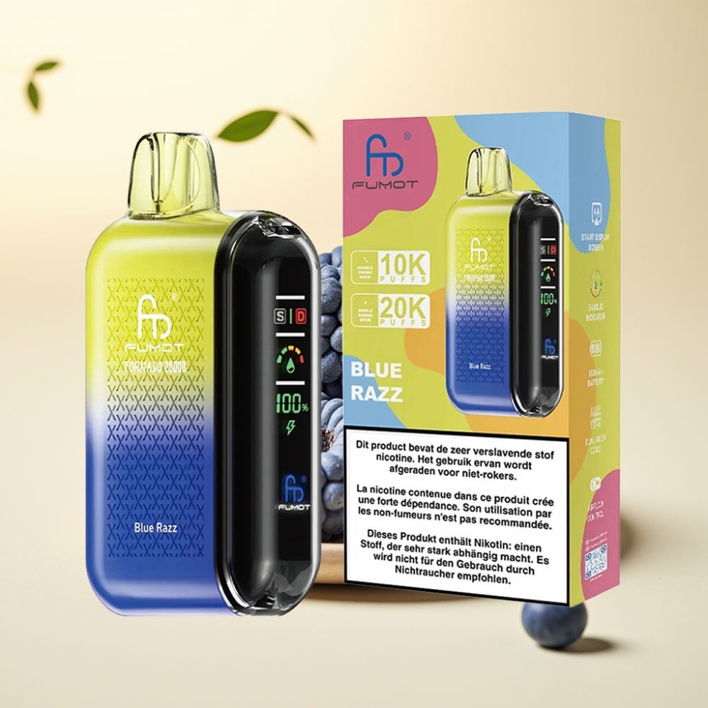 Fumot Tornado 20000 Puffs Dual Mesh Coil Smart Display Airflow Control Blue Razz