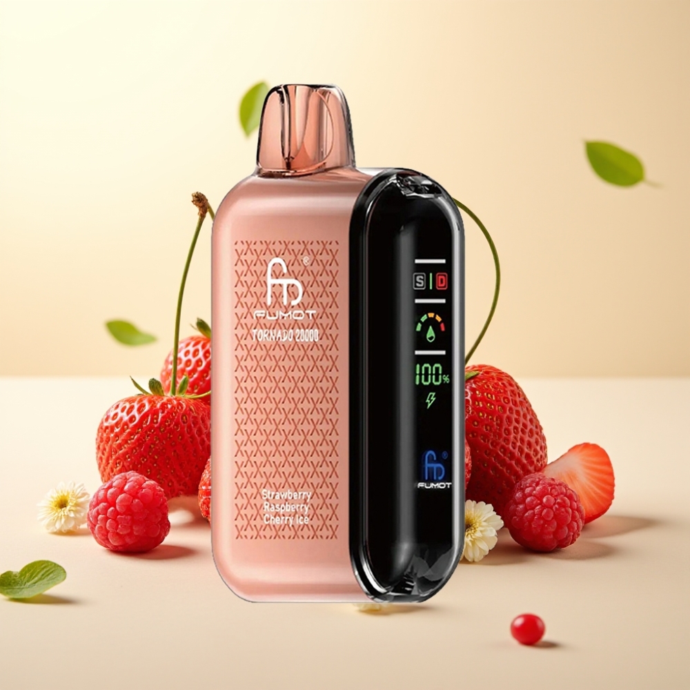 Fumot Tornado 20000 Puffs Dual Mesh Coil Smart Display Capsuni Zmeură Cireșă Ice