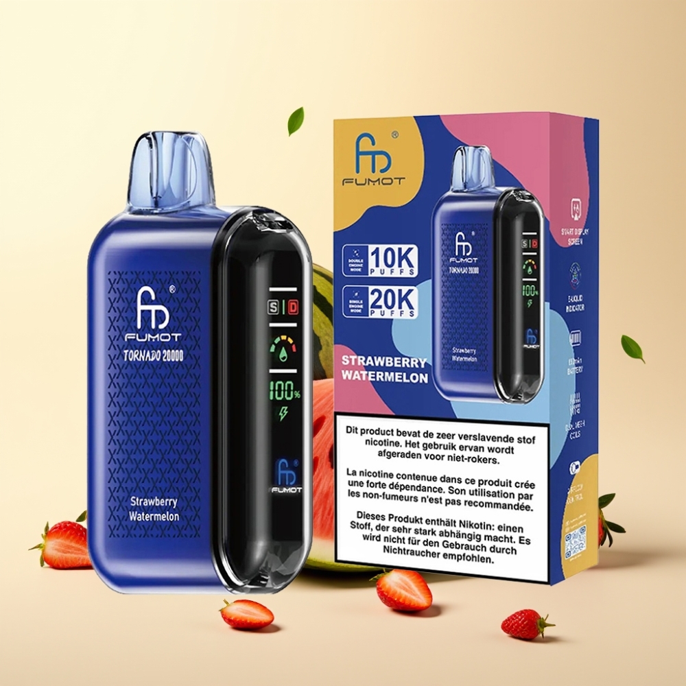 Fumot Tornado 20000 Puffs Dual Mesh Coil Strawberry Watermelon Smart Display Airflow Control