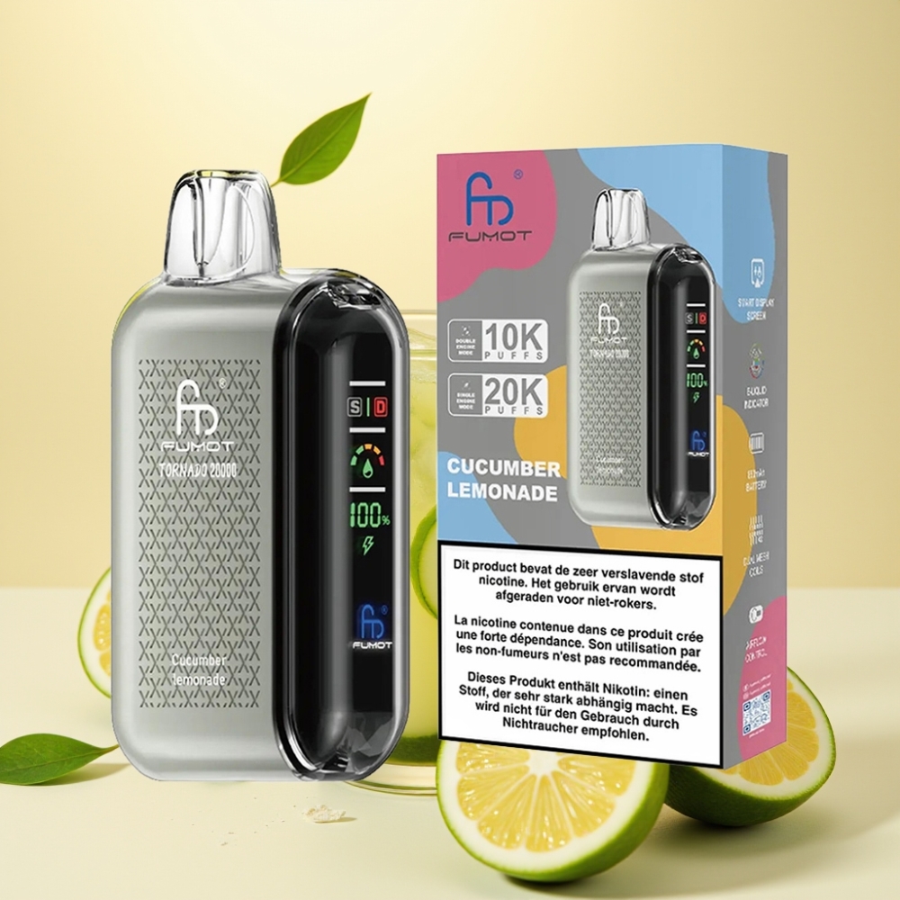 Fumot Tornado 20000 Puffs Dual Mesh Cucumber Lemonade Rechargeable Smart Display
