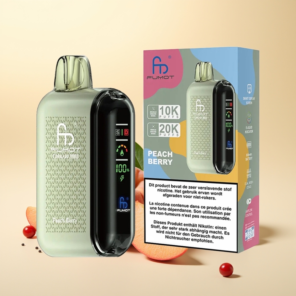 Fumot Tornado 20000 Puffs Dual Mesh Peach Berry Smart Display Airflow Control
