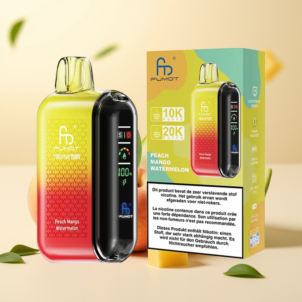 Fumot Tornado 20000 Puffs Dual Mesh Peach Mango Watermelon Smart Display Airflow Control