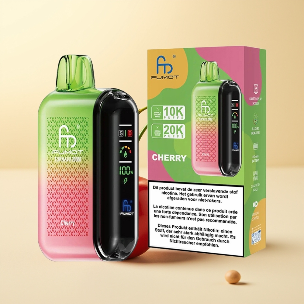 Fumot Tornado 20000 Puffs Dual Mesh Rechargeable Smart Display Cherry