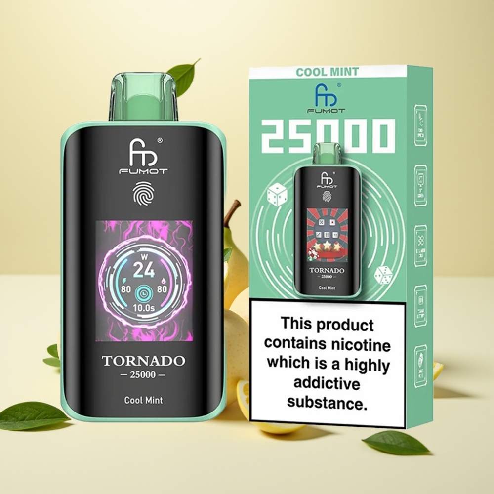 Fumot Tornado 25000 Puffs Cu Mentă Rece cu Ecran HD și Baterie 700mAh Reîncărcabilă