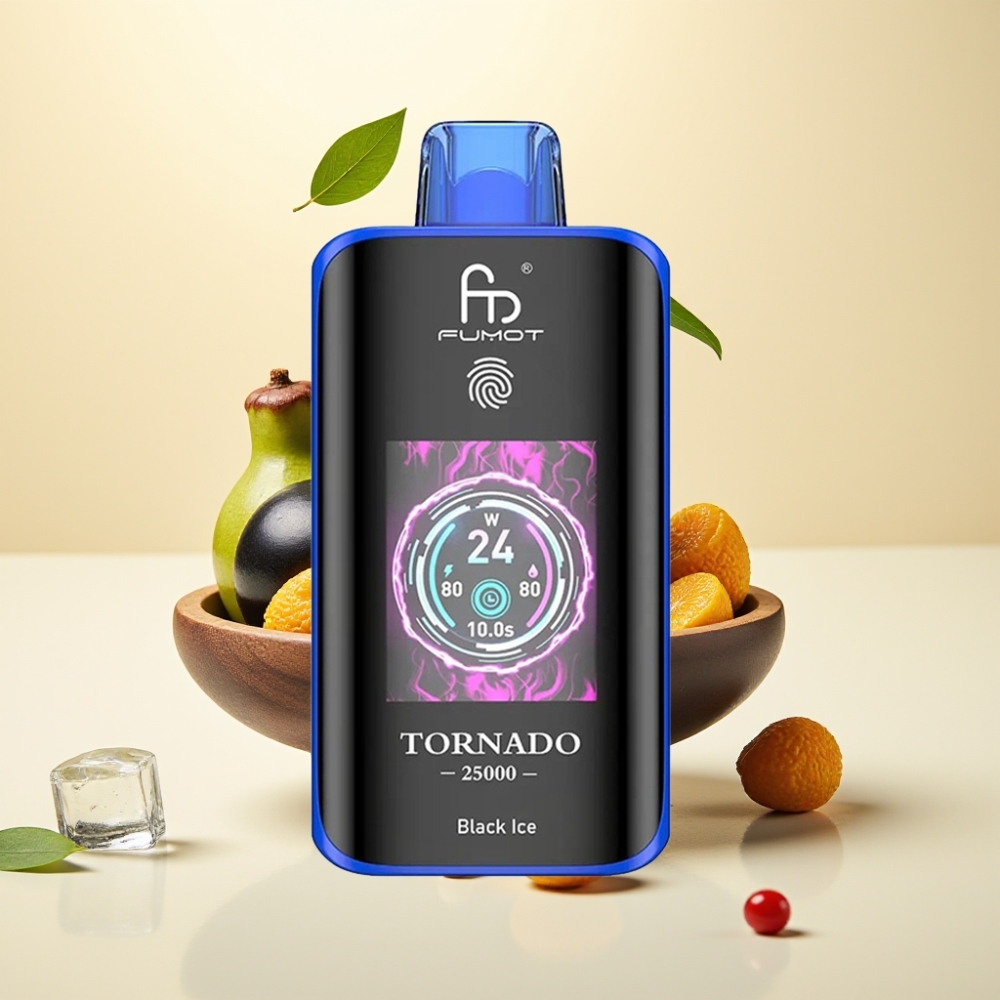 Fumot Tornado 25000 Puffs HD Screen 700mAh Rechargeable Type-C Gheață Neagră