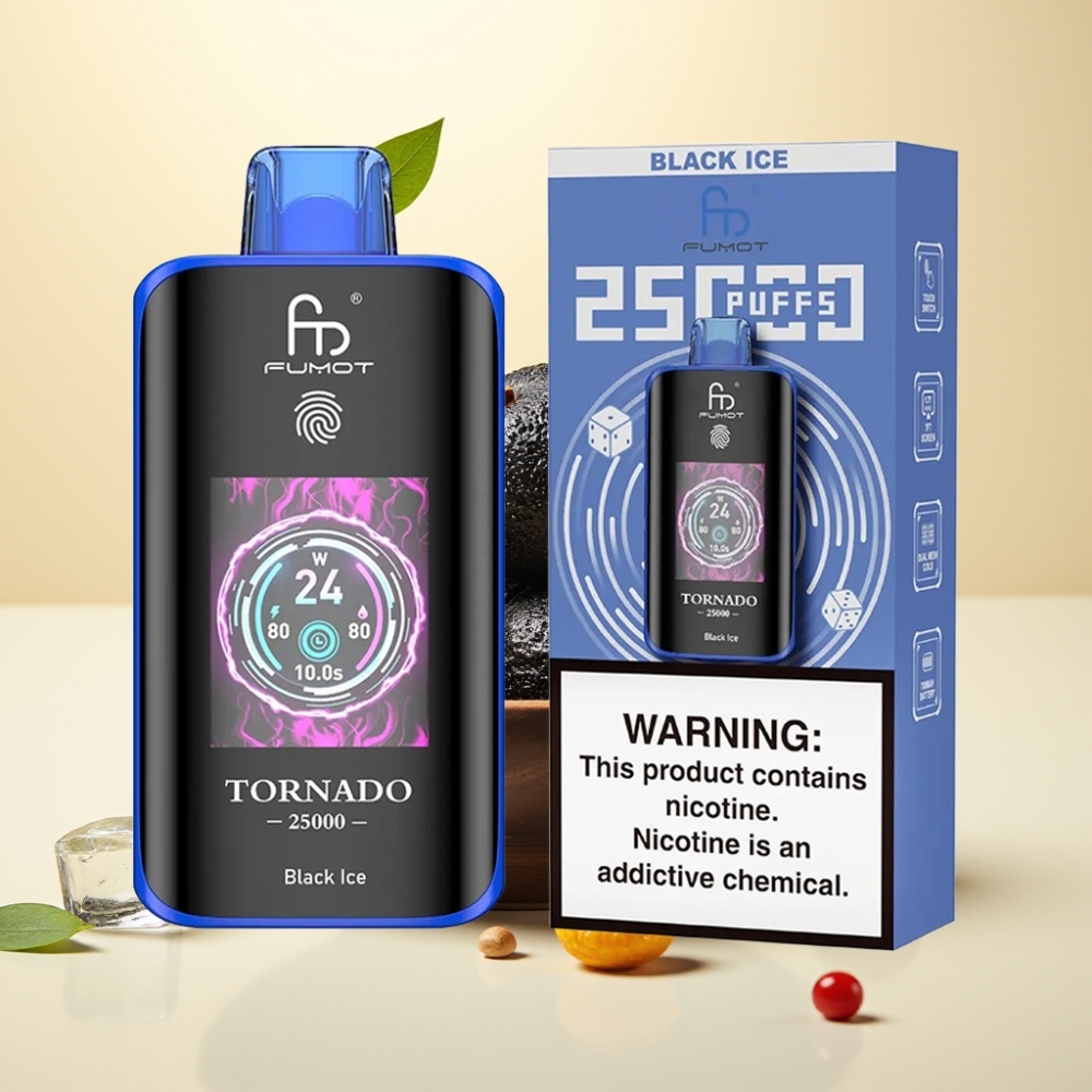 Fumot Tornado 25000 Puffs HD Screen 700mAh Rechargeable Type-C Gheață Neagră