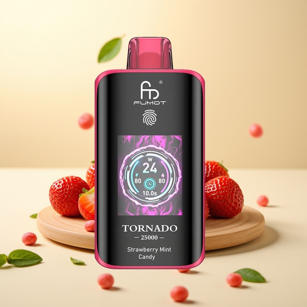 Fumot Tornado 25000 Puffs HD Screen Type-C Capsuni Mentă Bomboană