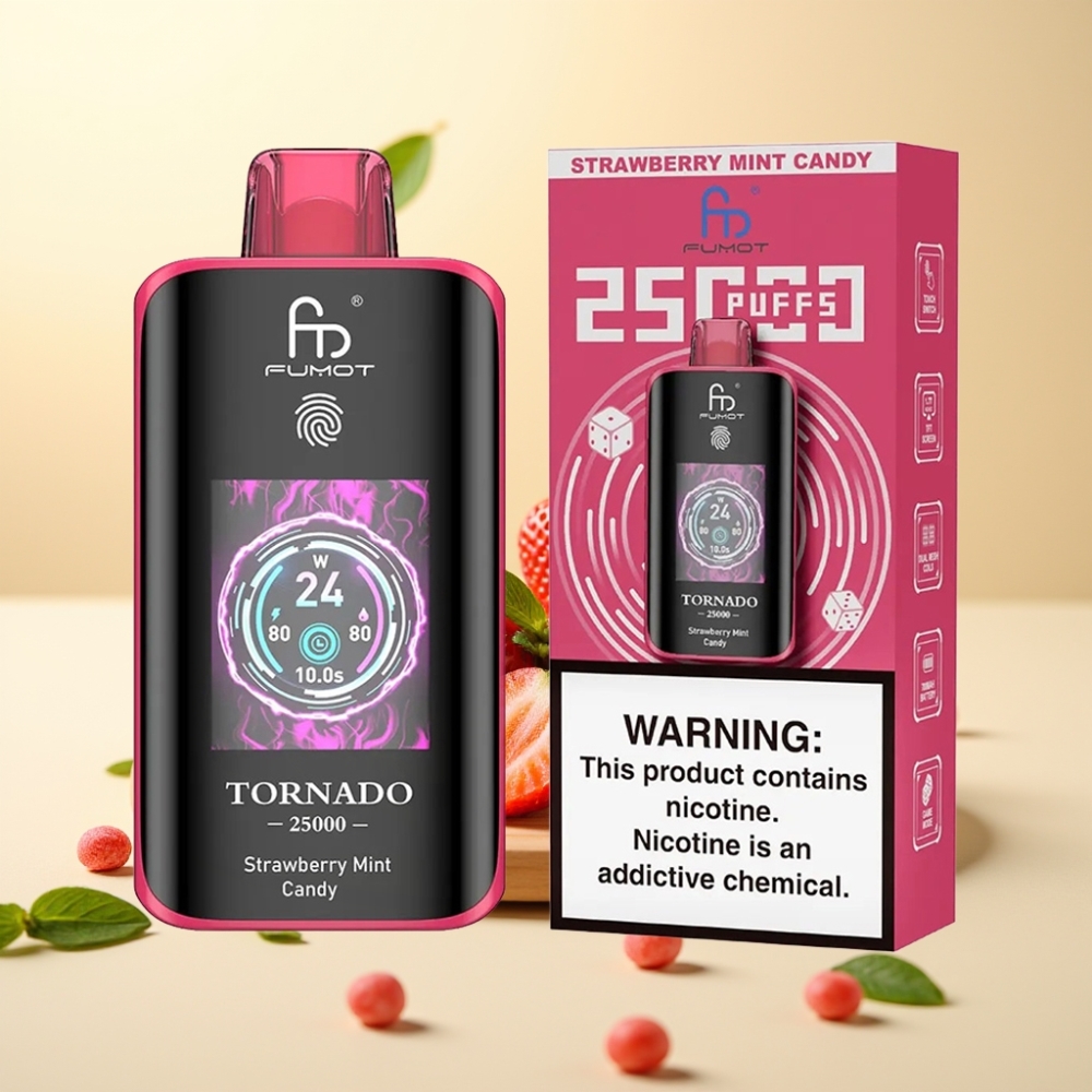 Fumot Tornado 25000 Puffs HD Screen Type-C Capsuni Mentă Bomboană
