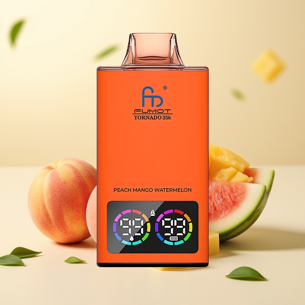 Fumot Tornado 35K Disposable Vape 35000 Pufuri Dual Mesh Coil Peach Mango Pepene