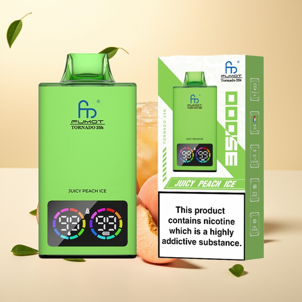 Fumot Tornado 35K Disposable Vape Dual Mesh Peach Ice RGB Fast Charging USB-C