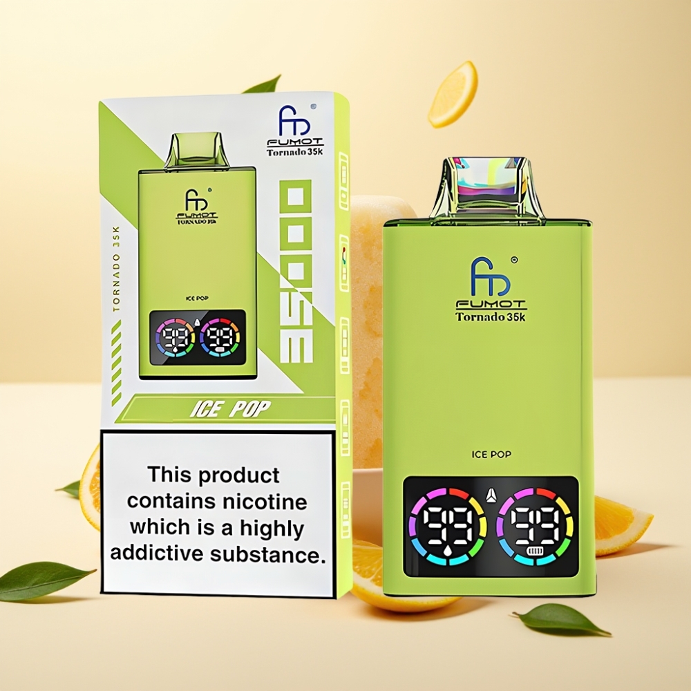 Fumot Tornado 35K Disposable Vape cu Dual Mesh Coil și USB-C, Aroma Pop Ice