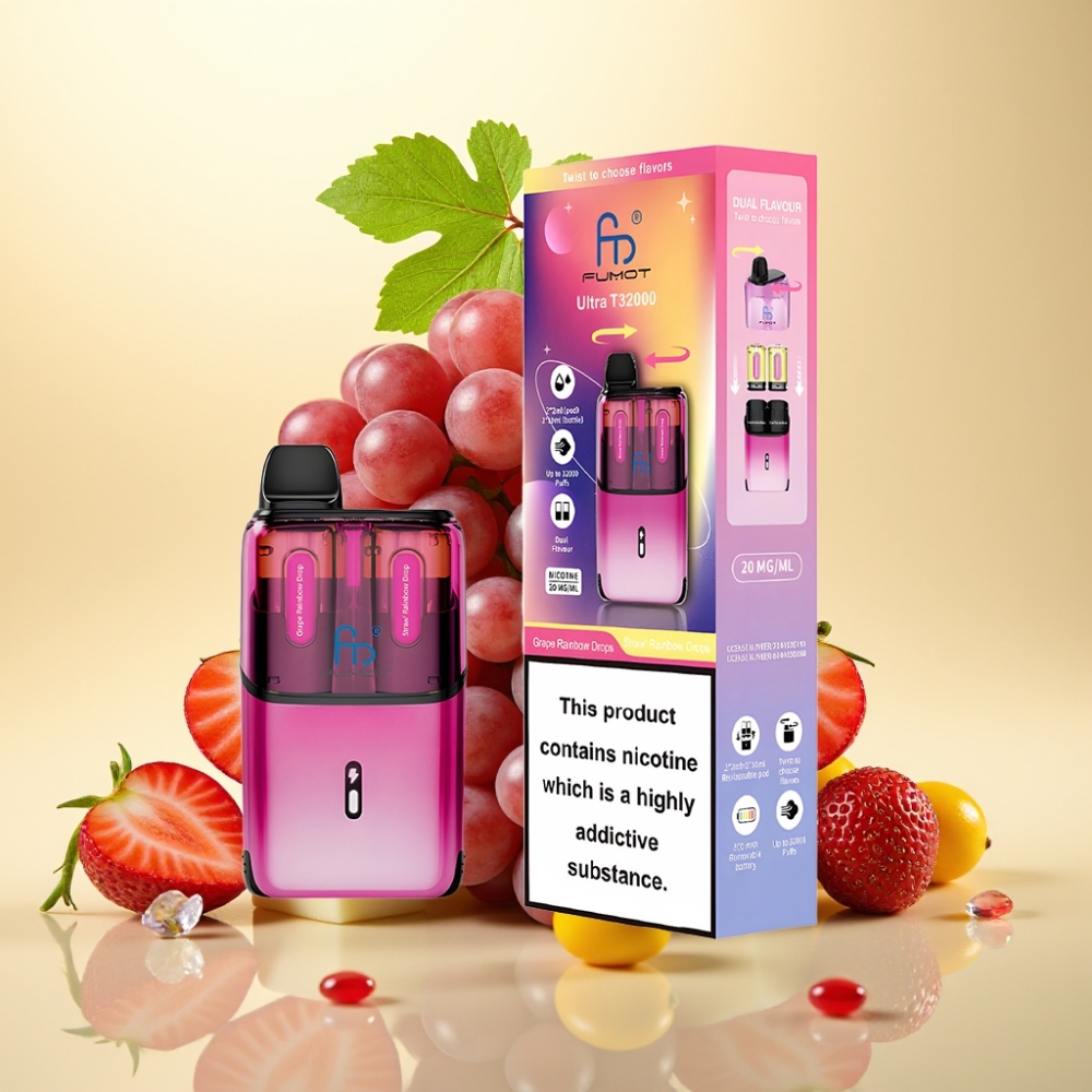 Fumot Ultra T32000 Dispozabil 32000 de fumuri 800mAh Grape Rainbow Drops - Straw Rainbow Drops