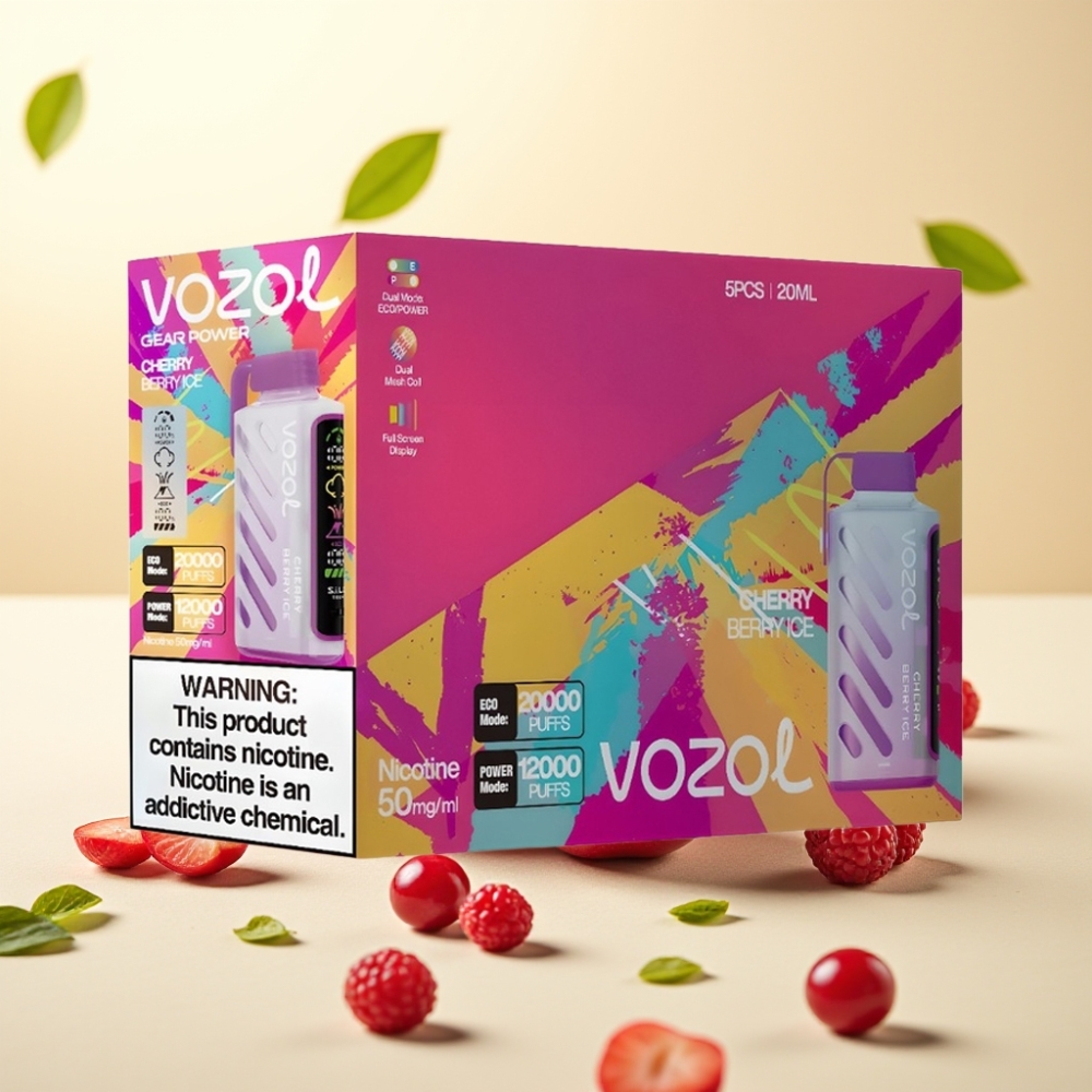 VOZOL Gear Power 20000 Puffs Dual Mesh Coil Full Screen Display Cherry Berry Ice