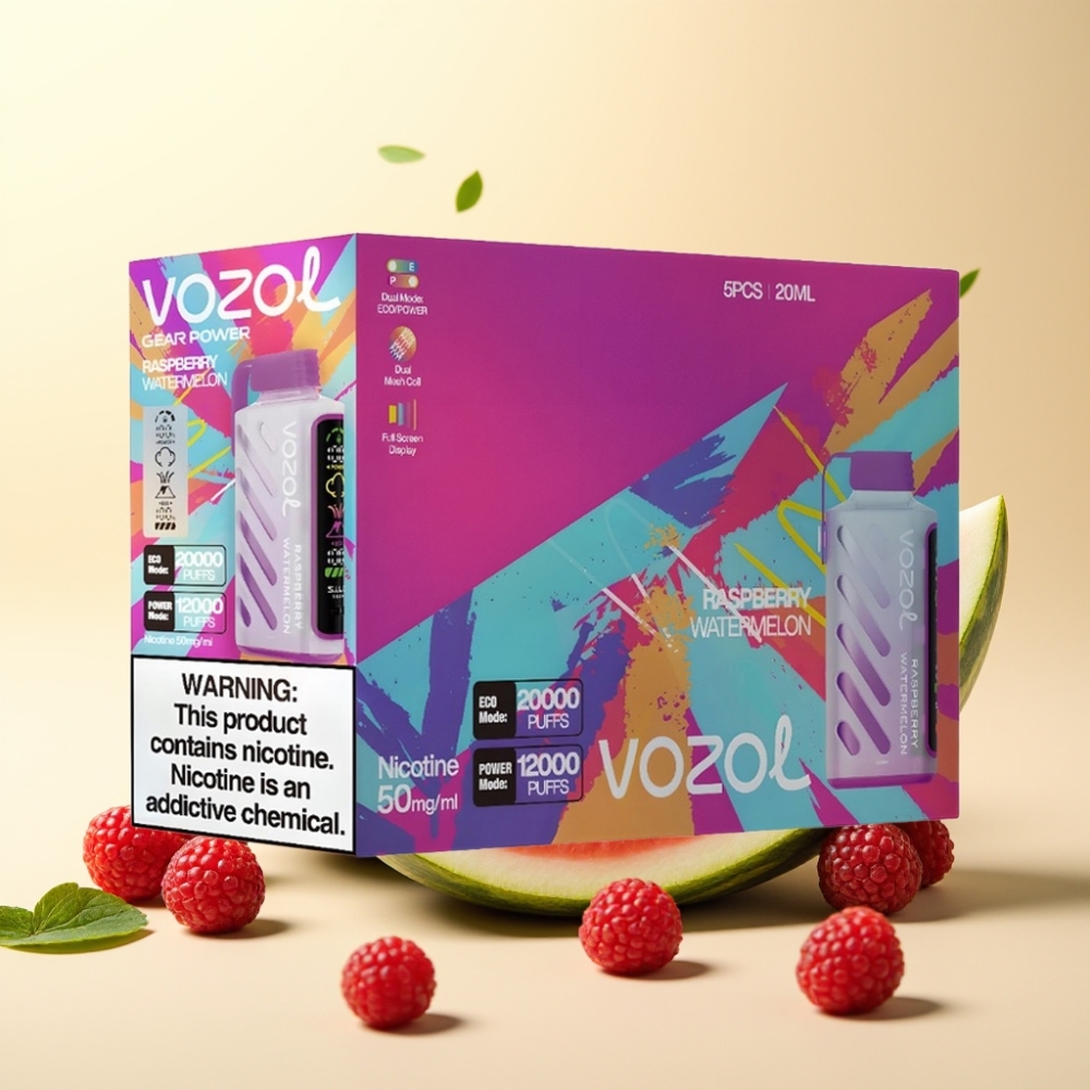 VOZOL Gear Power 20000 Puffs Dual Mesh Coil Raspberry Watermelon 20mL 5%