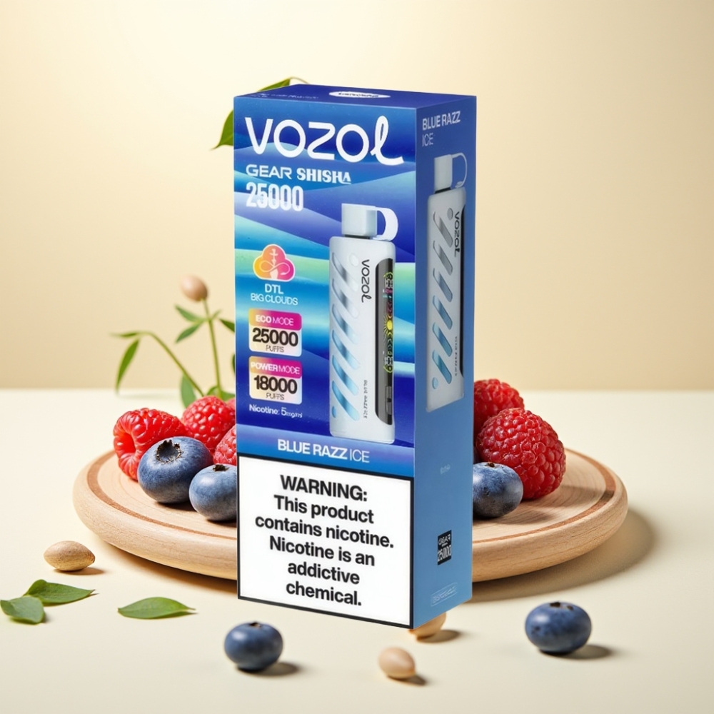 VOZOL Gear Shisha 25000 Puffs Dual Mesh Blue Razz Ice S.i.L.C Tech 1000mAh 5mg/ml