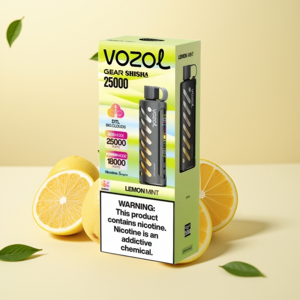 VOZOL Gear Shisha 25000 Puffs Dual Mesh Lemon Mint S.i.L.C Tech 1000mAh