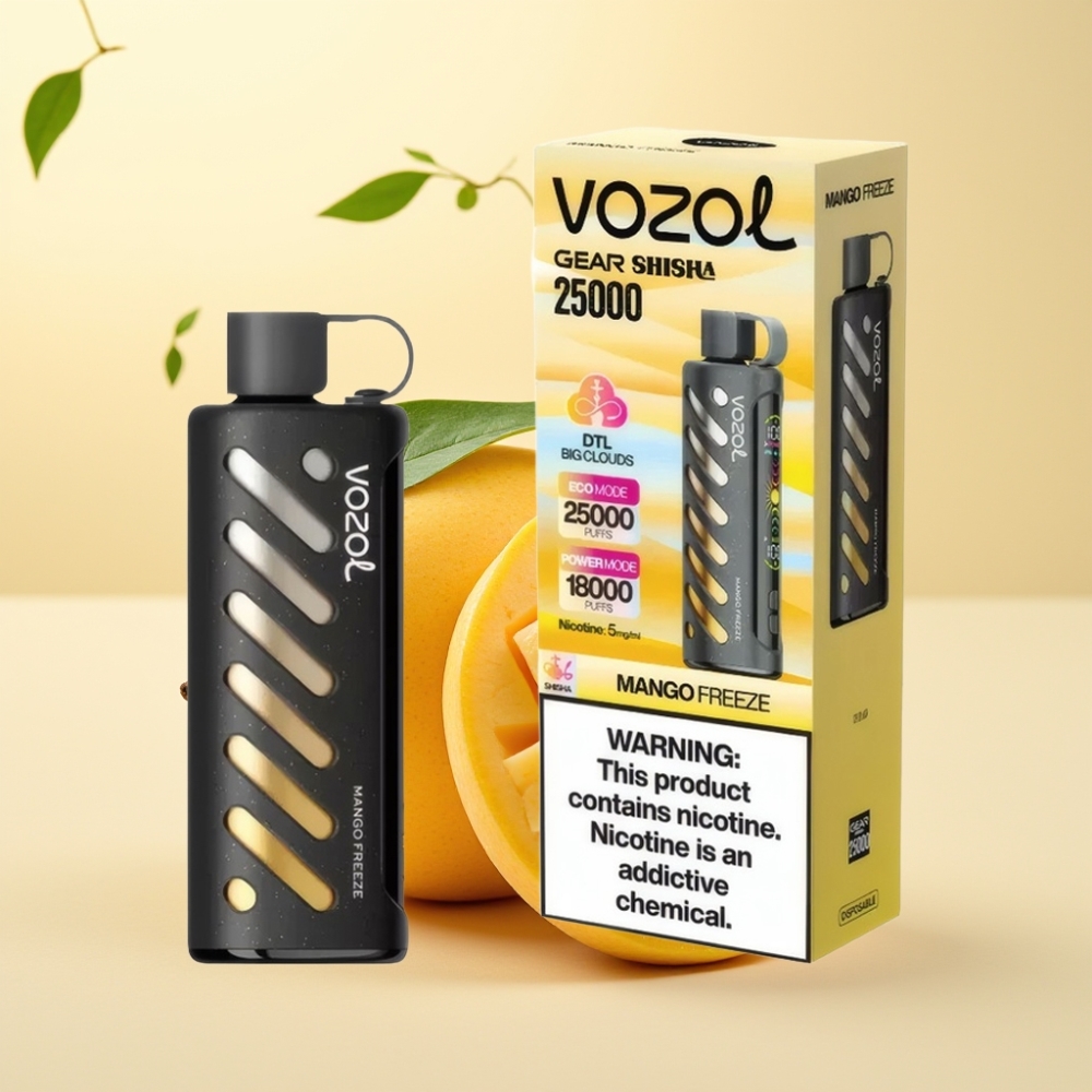 VOZOL Gear Shisha 25000 Puffs Dual Mesh Mango Înghețată S.i.L.C Tech 1000mAh