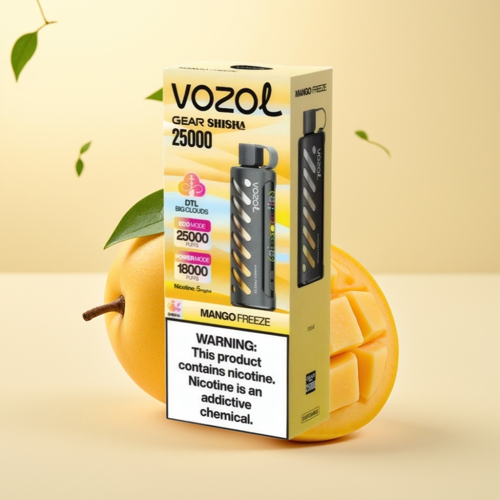 VOZOL Gear Shisha 25000 Puffs Dual Mesh Mango Înghețată S.i.L.C Tech 1000mAh