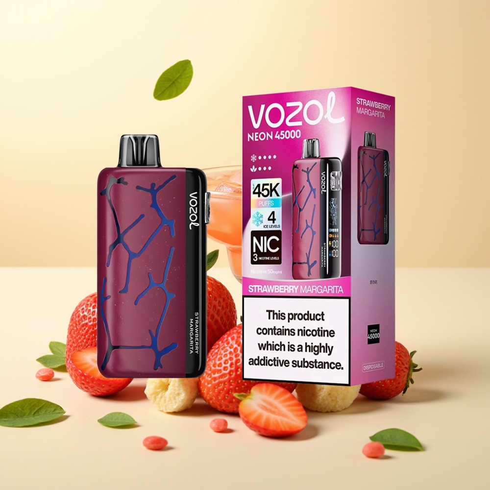 Vozol Neon 45K 45000 Puffs Disposable Vape Capsuni Margarita cu Ice Reglabil și Airflow Reglabil