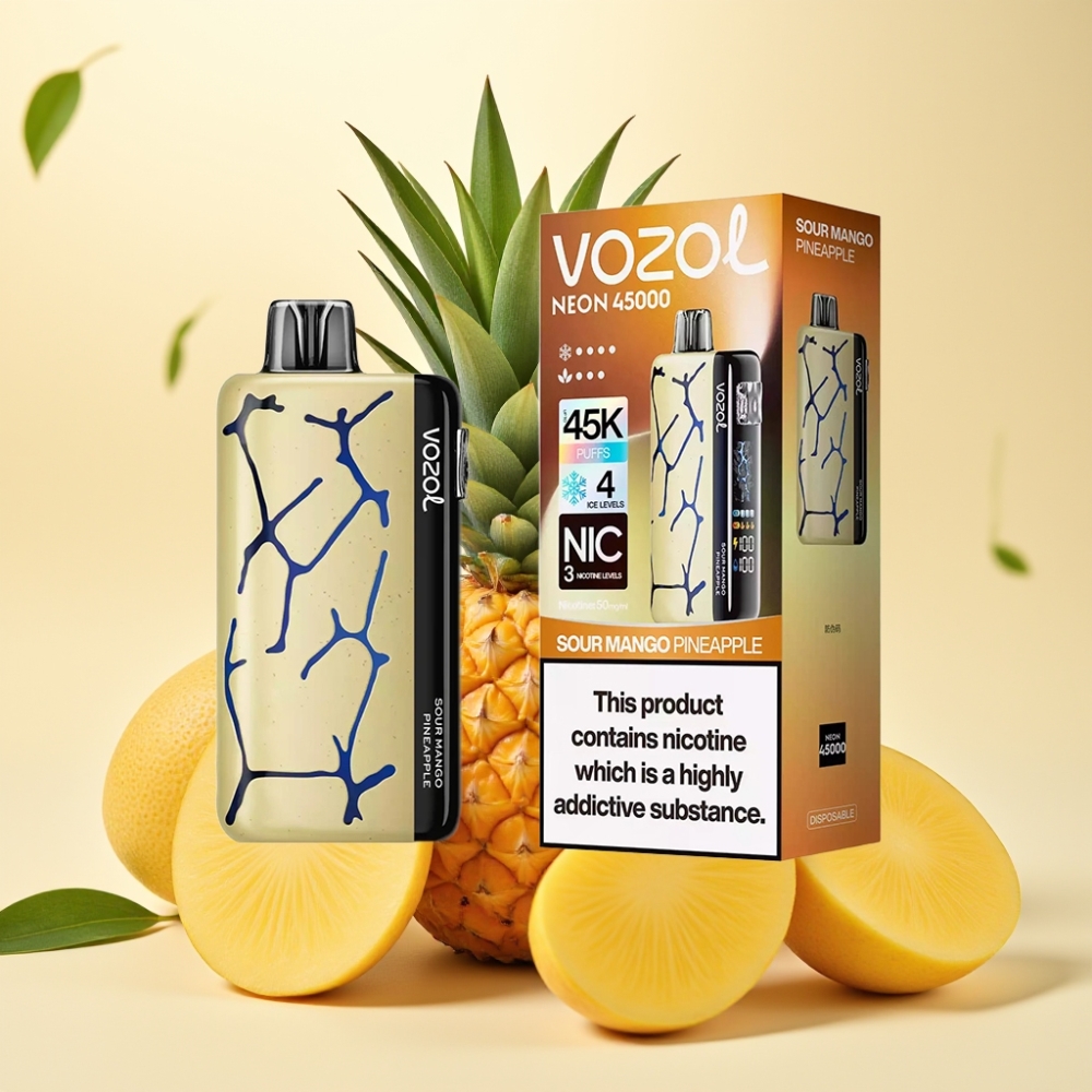 Vozol Neon 45K 45000 Pufuri Disposable Vape Mango Ananas Acidulat Ice Ajustabil Airflow Ajustabil