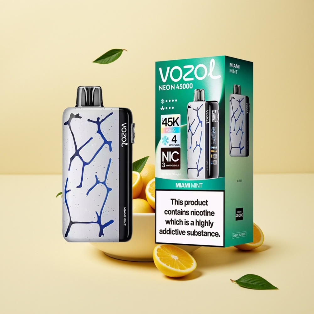 Vozol Neon 45K 45000 Pufuri Disposable Vape Mentă Miami cu Ice Ajustabil 4 Moduri Airflow Ajustabil 3 Moduri