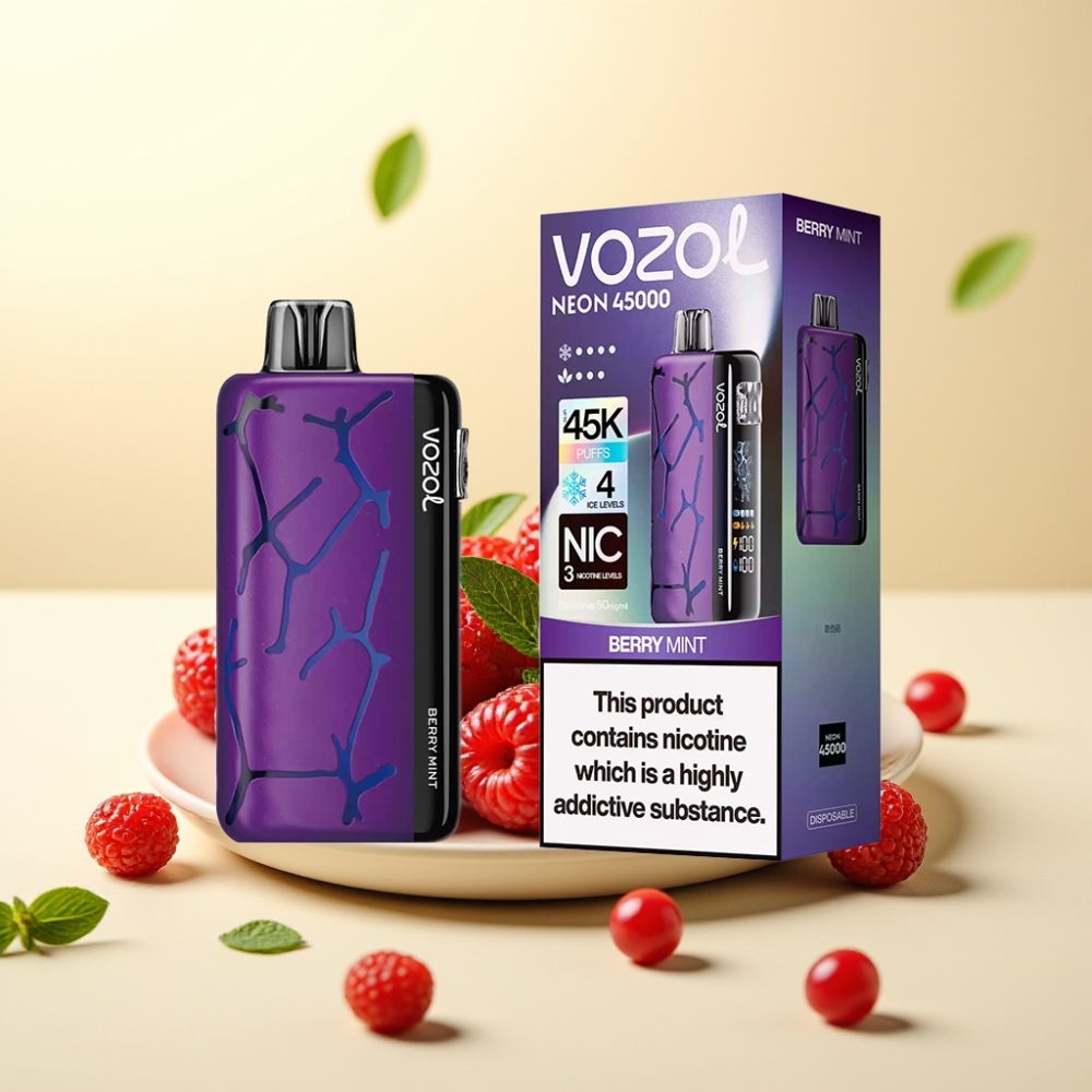 Vozol Neon 45K 45000 Pufuri Disposable Vape Mentă cu Fructe de Pădure Ice Adjustable Airflow Adjustable